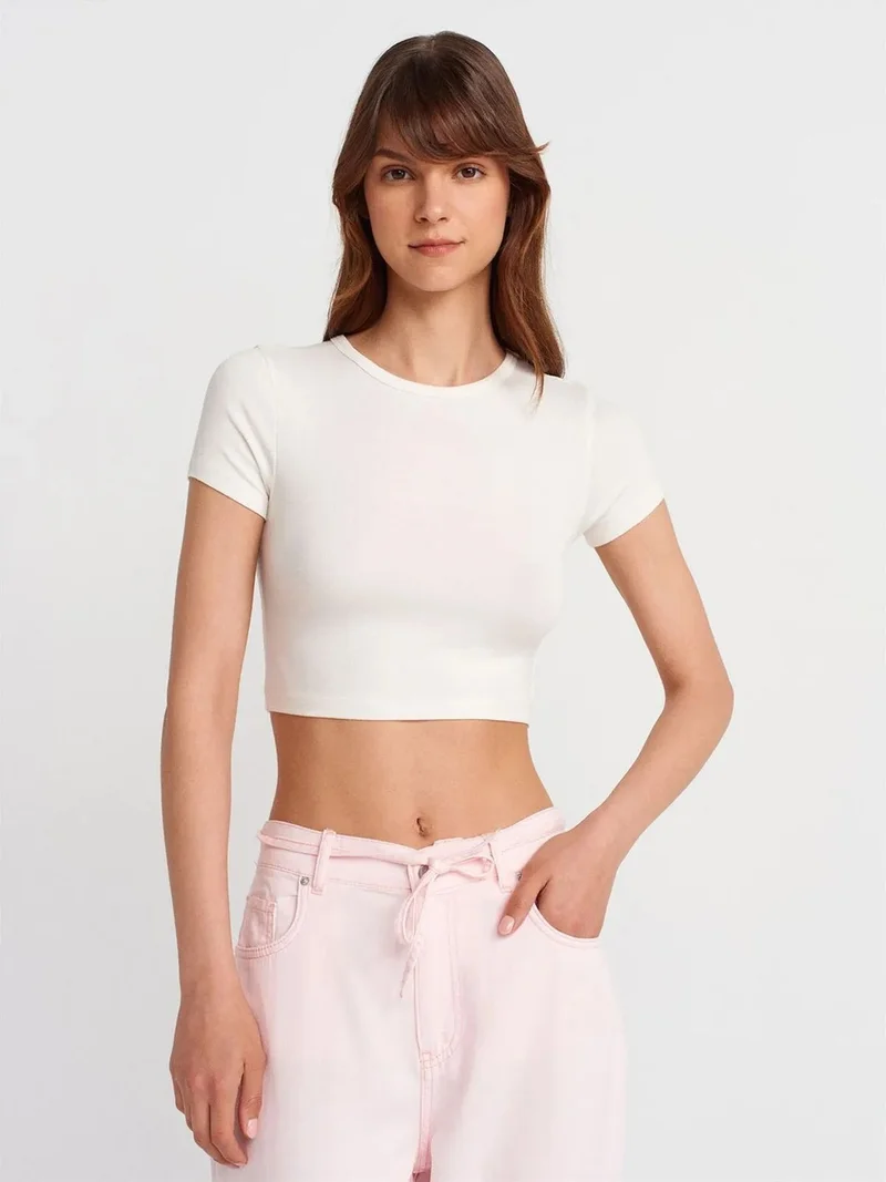 ديلفين DILVIN Women's Crop Slim-Fit Crew Neck T-Shirt