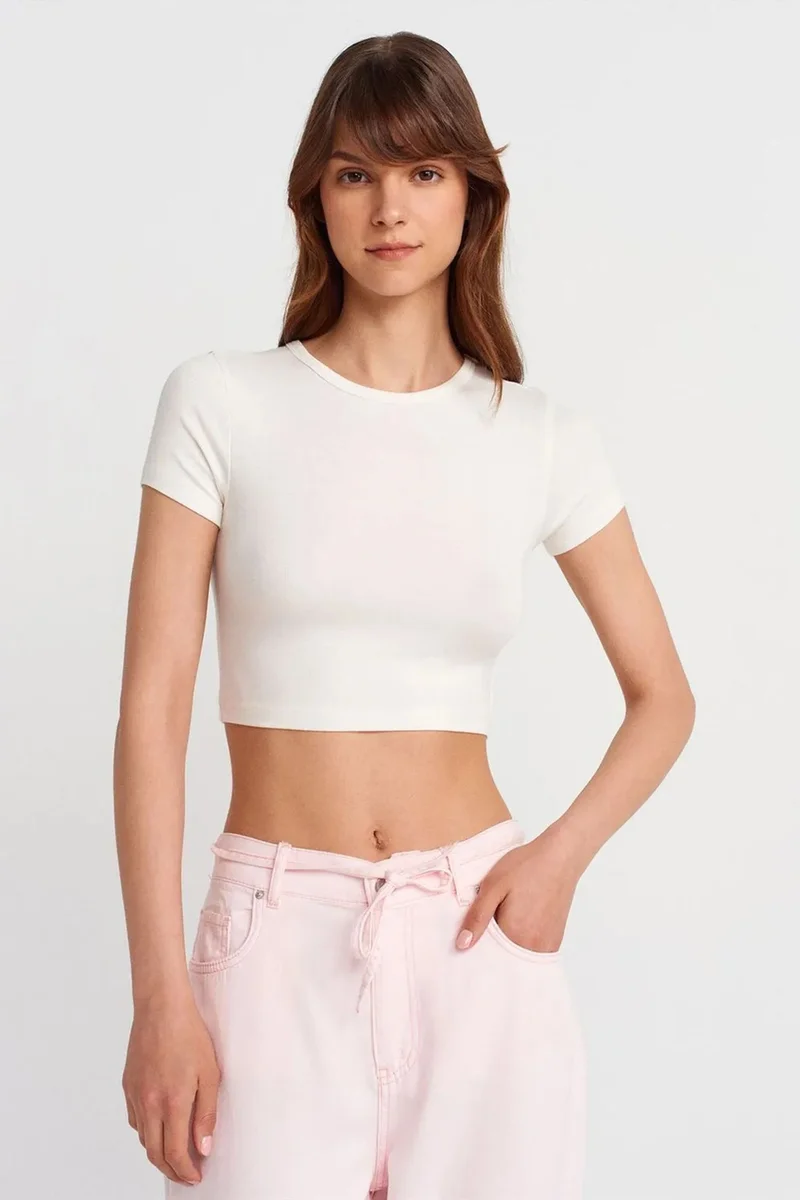 DILVIN Women's Crop Slim-Fit Crew Neck T-Shirt