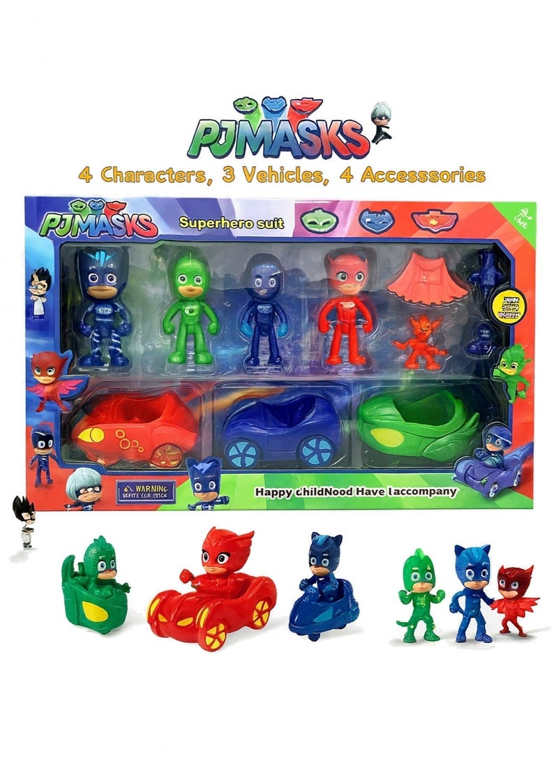 PJ Masks 10PCS Action Figure Set for Kids – 4 Characters, 3 Vehicles & 4 Accessories | Superhero Catboy, Owlette, Gekko Figures with Cars | Pretend Play Hero Toy Set for Boys & Girls | Kids Superhero Playset Gift - Image 1