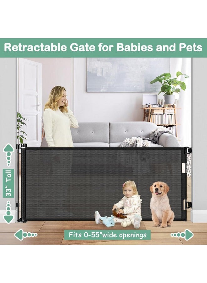 BETERTEK Retractable Baby Gates for Doorways 55 Inch Wide Retractable Dog Gates for The House Outdoor Dog Barriers for Home Indoor Pet Barrier Mesh Baby Gate for Fireplace Pet Safety Gate for Front Door  - Image 1