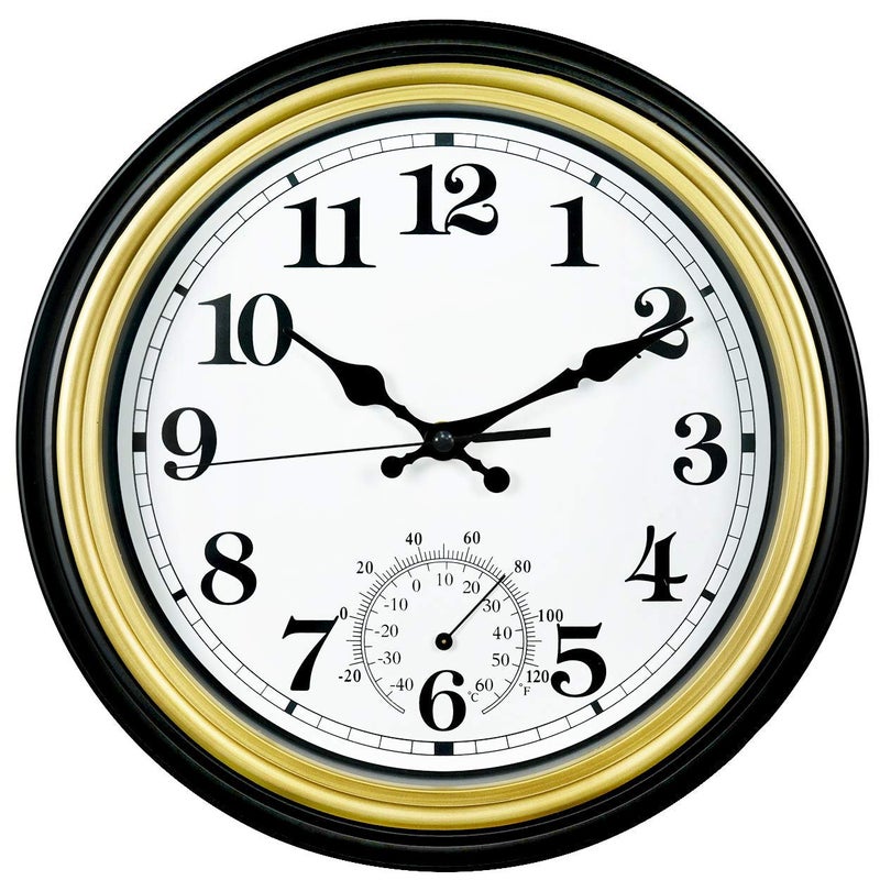 SMILEMARY SMILEMARY 12Inch IndoorOutdoor Retro Silent NonTicking Waterproof Wall Clock with ThermometerBattery Operated Quality Quartz Round Clock Wall Decorative for PatioHome 