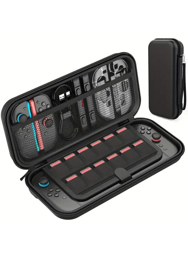 Black Switch 2 Portable Case with Lanyard Storage for Joycon and Game Cards - Image 2