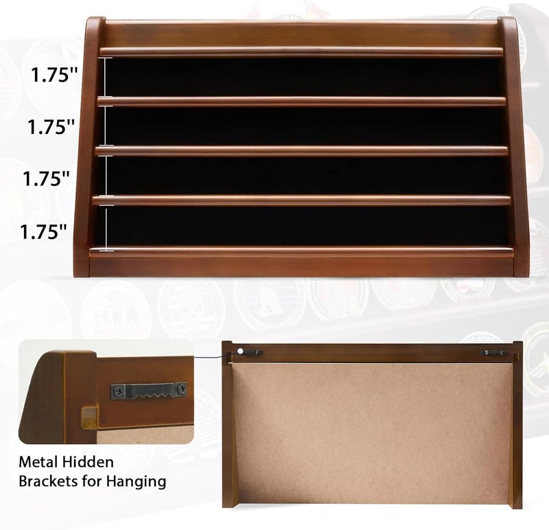 ASmileIndeep 5 Rows Challenge Coin Holder Display Stand Holds 50 Coins for Wall Mount or Tabletop, Solid Wood Military Coin Rack Display Case for Collectibles, Walnut - Image 4