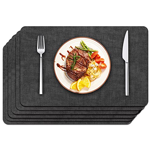 Maxpearl Maxpearl Faux Leather Placemats Set of 6  Waterproof  Wipe Clean  Heat Resistant  Anti Slip Dining Table Place Mats Suitable for Indoor  Outdoor Use 1712 Black