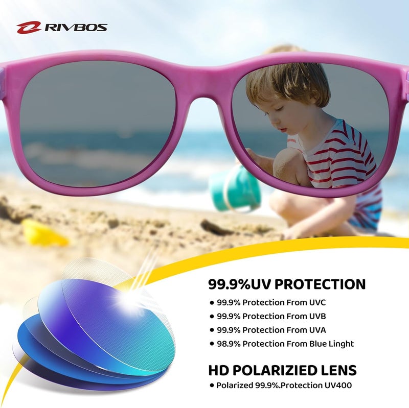 RIVBOS Kids Sunglasses Polarized UV Protection Flexible Rubber Glasses Shades with Strap for Boys Girls RBK004 - Image 3