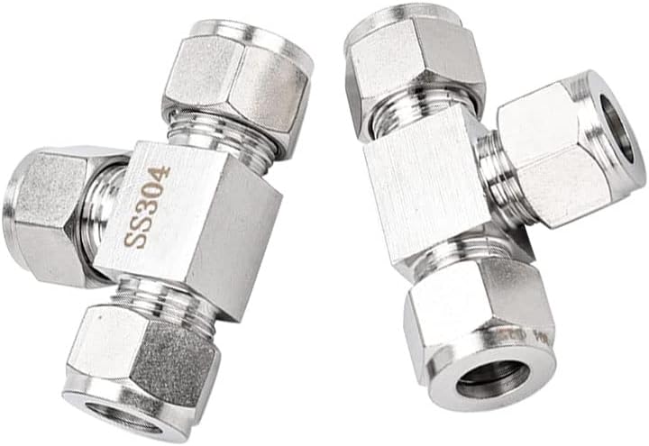 Pysrych 304 Stainless Steel Compression Tee, 1/4" OD 3 Ways Connector Tube Fitting, Pack of 2 - Image 3