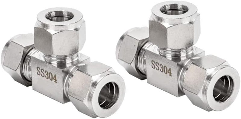 Pysrych 304 Stainless Steel Compression Tee, 1/4" OD 3 Ways Connector Tube Fitting, Pack of 2 - Image 1