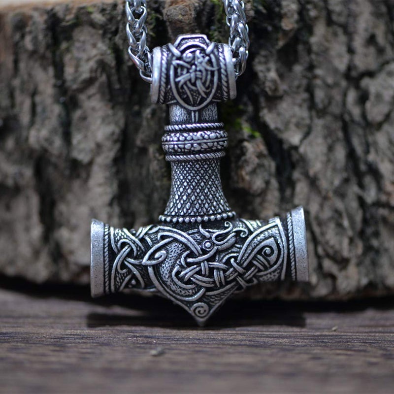 LANGHONG Thor Hammer Necklace â€“ Viking Necklace For Men, Norse Mythology Amulet Jewelry (Antique Silver) - Image 2