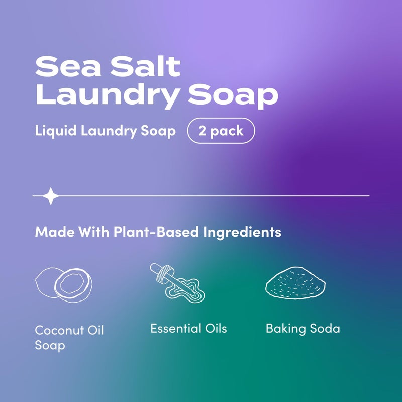 Zum Indigo Wild Clean Laundry Soap - Plant-Based Liquid Laundry Soap - Contains Baking Soda, Essential Oils & Saponified Coconut Oil - Sea Salt Scent - 64 fl oz (Pack of 2) - Image 2
