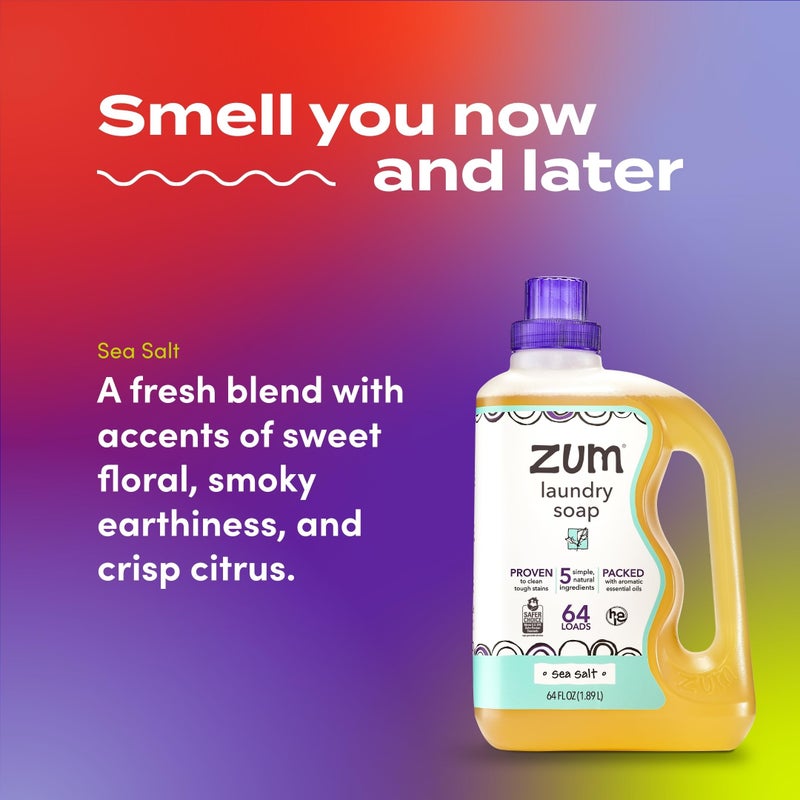Zum Indigo Wild Clean Laundry Soap - Plant-Based Liquid Laundry Soap - Contains Baking Soda, Essential Oils & Saponified Coconut Oil - Sea Salt Scent - 64 fl oz (Pack of 2) - Image 3