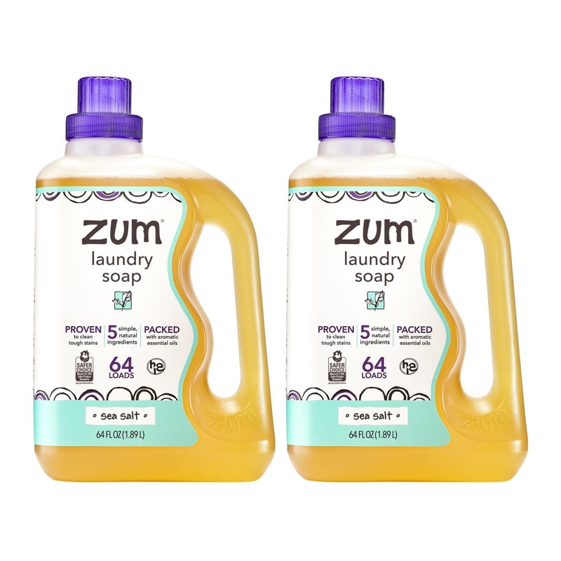 Zum Indigo Wild Clean Laundry Soap - Plant-Based Liquid Laundry Soap - Contains Baking Soda, Essential Oils & Saponified Coconut Oil - Sea Salt Scent - 64 fl oz (Pack of 2) - Image 1