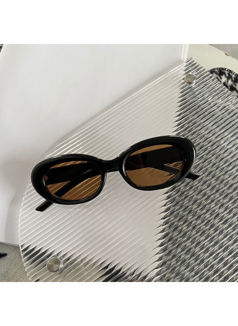 Generic Korean Fashion Sunglasses Women UV ProtectionBRIGHT BLACK FRAME TEA BRIGHT BLACK FRAME TEA 