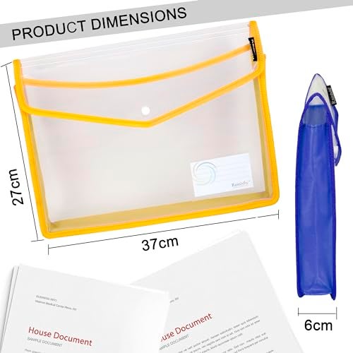 Shuban 2 Pcs Transparent Poly-Plastic Documents File Storage Bag with Snap Button Closer Expandable File Folder for Certificates FS Legal Document Holder for Document (Assorted Color) - Image 2