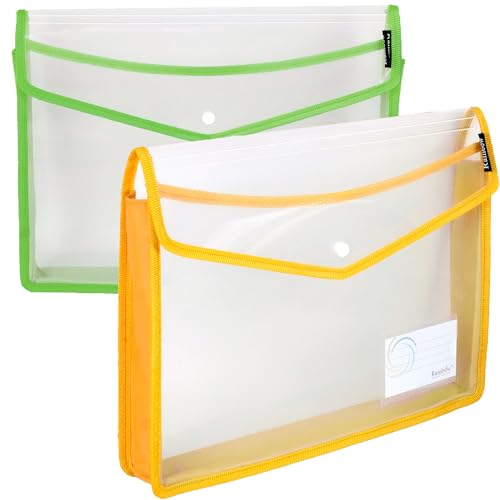 Shuban 2 Pcs Transparent Poly-Plastic Documents File Storage Bag with Snap Button Closer Expandable File Folder for Certificates FS Legal Document Holder for Document (Assorted Color) - Image 1