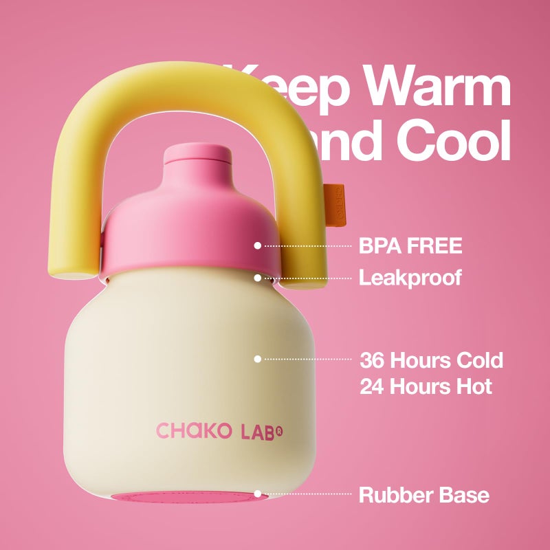 CHAKO LAB Water Bottle with Straw and Carry Handle | Wide Mouth vacuum Ceramic Liner | Reusable, leak-proof and BPA-free | 33oz(Sunshine) - Image 2