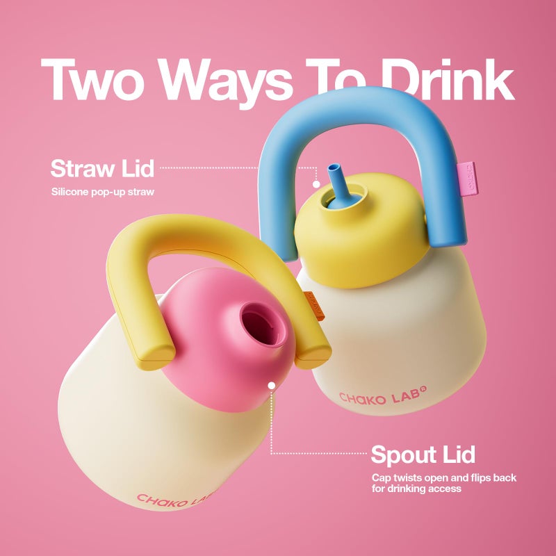 CHAKO LAB Water Bottle with Straw and Carry Handle | Wide Mouth vacuum Ceramic Liner | Reusable, leak-proof and BPA-free | 33oz(Sunshine) - Image 4