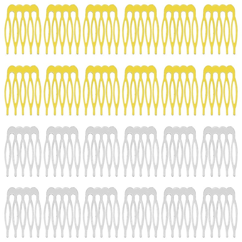 32pcs Hair Side Combs 5 Teeth Small Metal Combs French Teeth Hair Combs Plain Blank Crafting DIY Slide Combs Bridal Wedding Veil Combs for Hair Decoration DIY AccessoriesGold White K