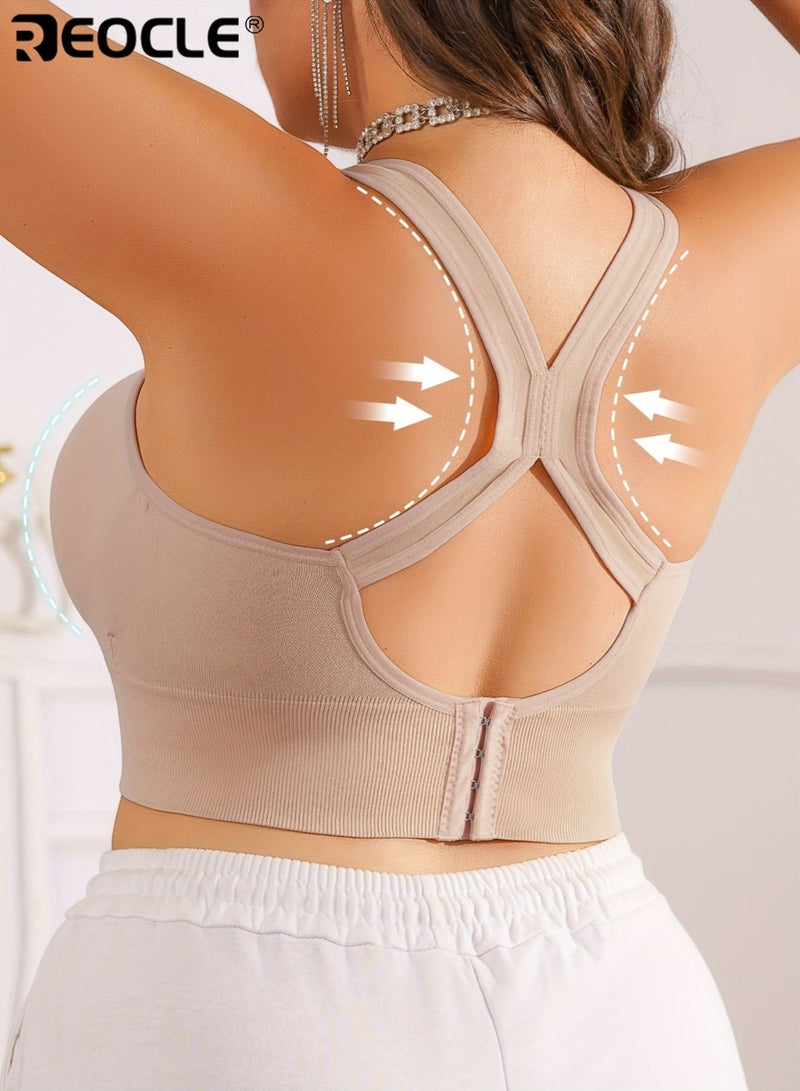 REOCLE Women's Bra with Removable Pads Breathable Anti Sagging Wire Free Design for Yoga Racerback Style Adjustable Straps Medium Elasticity Seamless Style Durable Construction for Daily Wear - Image 4