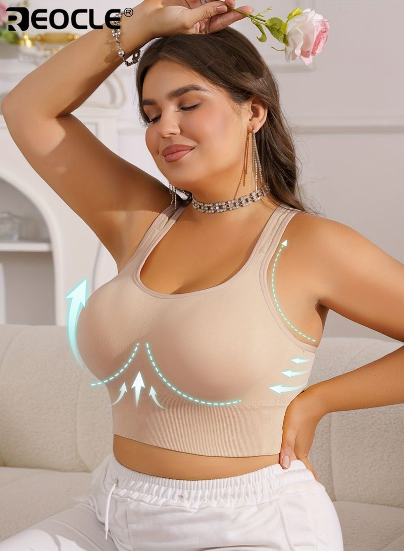 REOCLE Women's Bra with Removable Pads Breathable Anti Sagging Wire Free Design for Yoga Racerback Style Adjustable Straps Medium Elasticity Seamless Style Durable Construction for Daily Wear - Image 5
