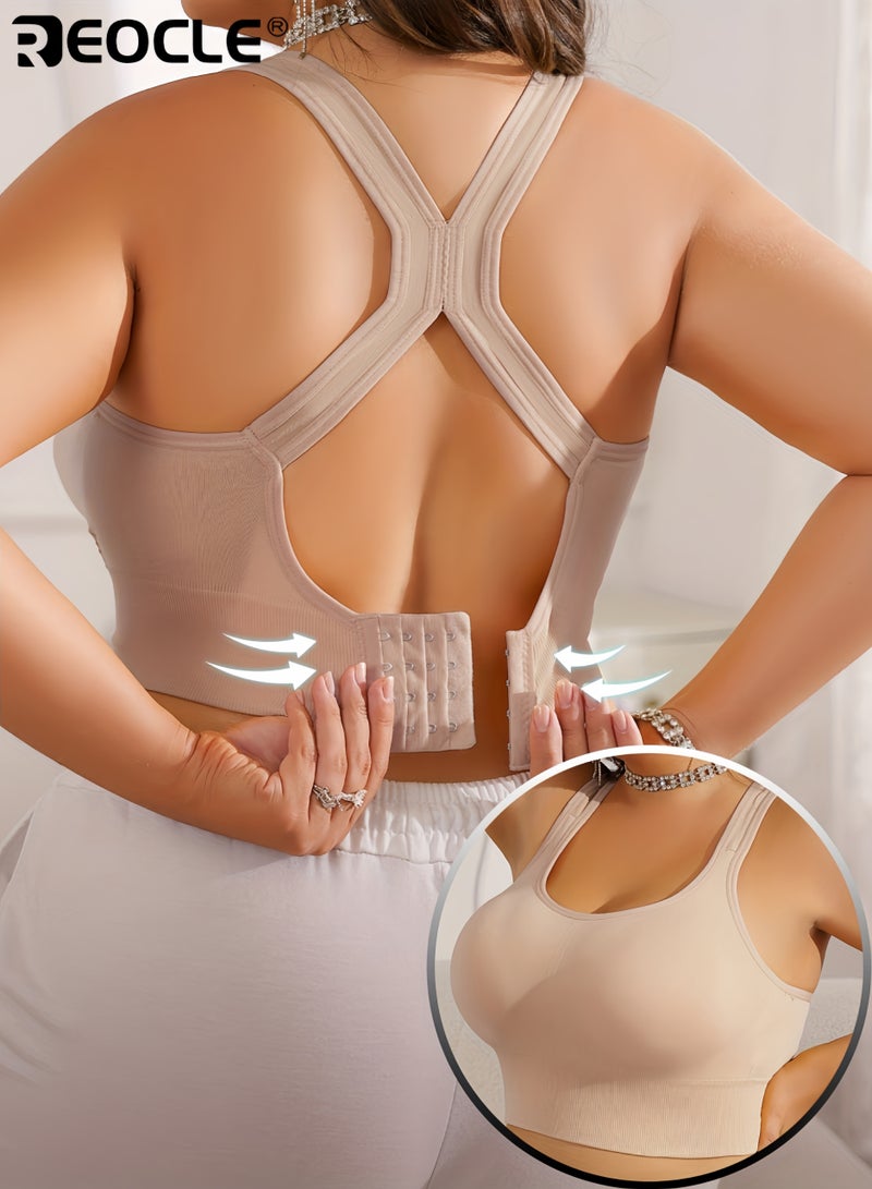 REOCLE Women's Bra with Removable Pads Breathable Anti Sagging Wire Free Design for Yoga Racerback Style Adjustable Straps Medium Elasticity Seamless Style Durable Construction for Daily Wear - Image 1
