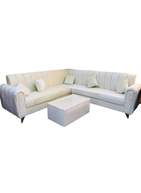 L Shape Velvat Sofa Set With Cushion & Table 6 Seaters White 250x80x80