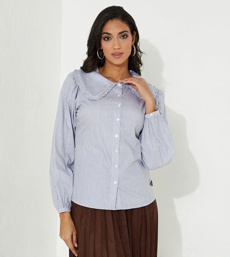 Striped Peter Pan Collar Long Sleeves Shirt