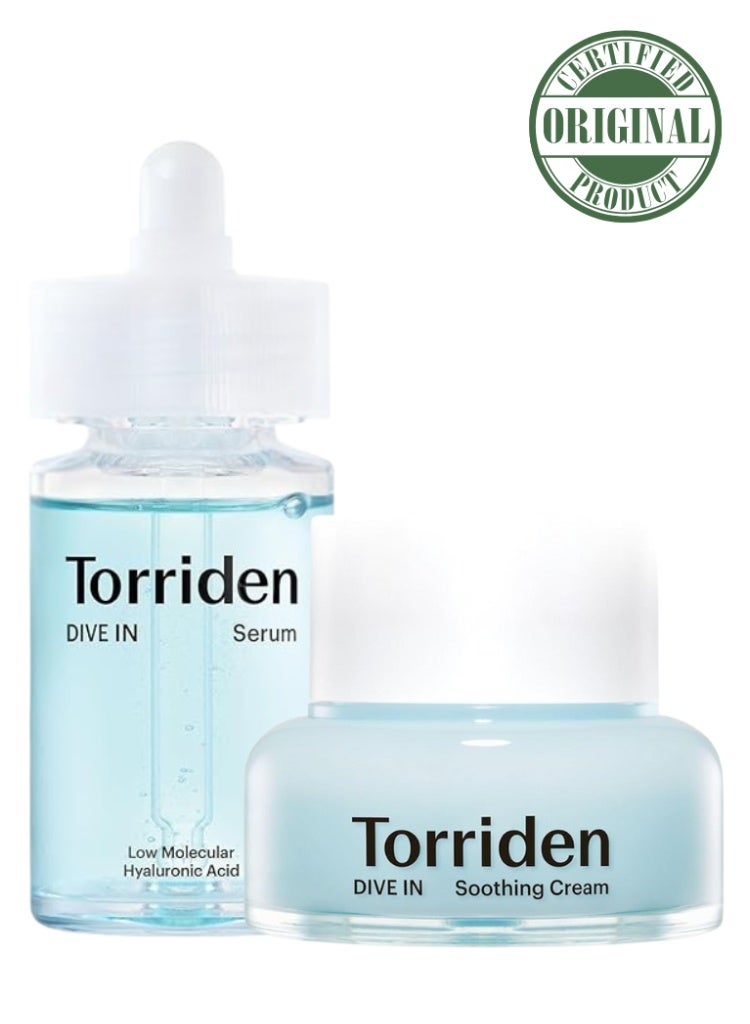 توريدن حل الجفاف وشدّ البشرة – مجموعة Torriden Dive-In Serum & Low-Molecular Hyaluronic Acid Soothing Cream لترطيب عميق وإصلاح الحاجز - Image 1