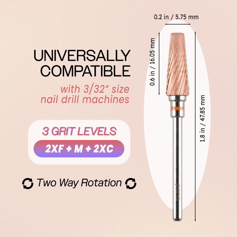 PANA 5-in-1 Pro Upgraded Multi-Function Drill Bit 3/32" Shank Size - (Rose Gold, 2X Coarse to 2X Fine) - Mix Size Tungsten Drill Bit Fast Remove Acrylic Hard Gel Nail for Manicure Pedicure - Image 2