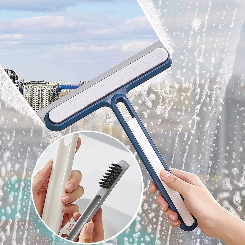 RABADIYA CREATION 3 in 1 Glass Cleaning Brush Double-Sided Wiper Screen Window Brush Glass Wipe Window Small Hair Brush Sponge Brush, Double Sided Wet & Dry Dual Purpose  - Image 1