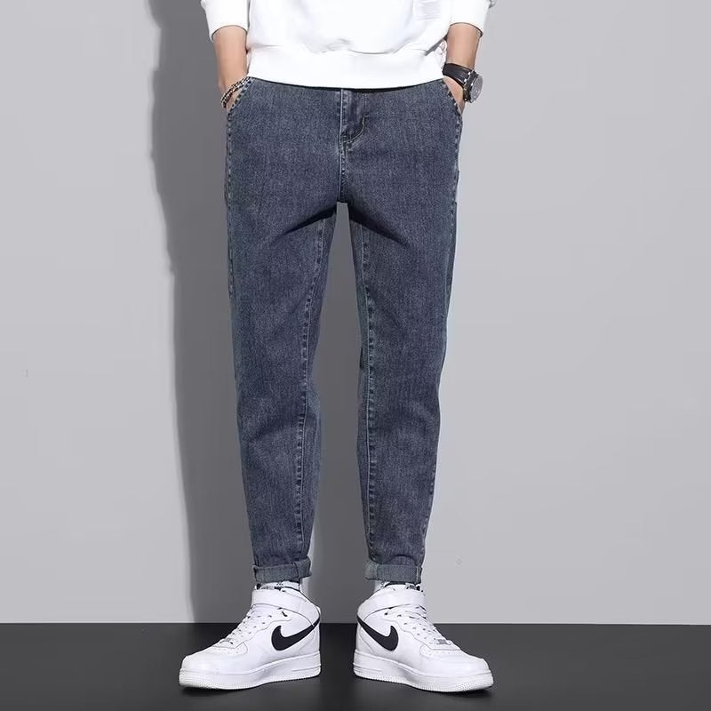 Spring and Autumn Jeans Mens Korean-style New Slim-fit Stretch Leg Pants Students Trendy All-match Washed Straight Leg Pants 588L Blue  - Image 3