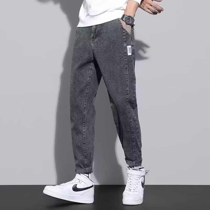 Spring and Autumn Jeans Mens Korean-style New Slim-fit Stretch Leg Pants Students Trendy All-match Washed Straight Leg Pants 588L Blue  - Image 5