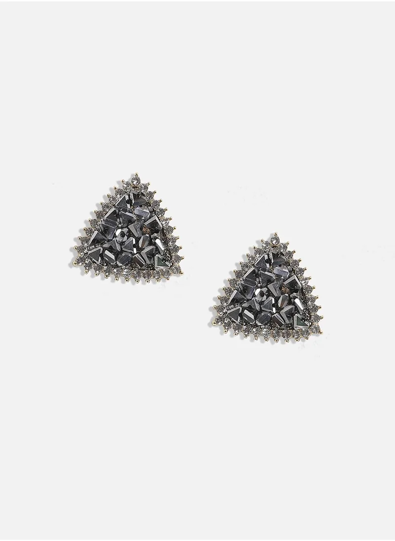 SOHI Crystal Cluster Triangle Stud Earrings - Silver-Colour