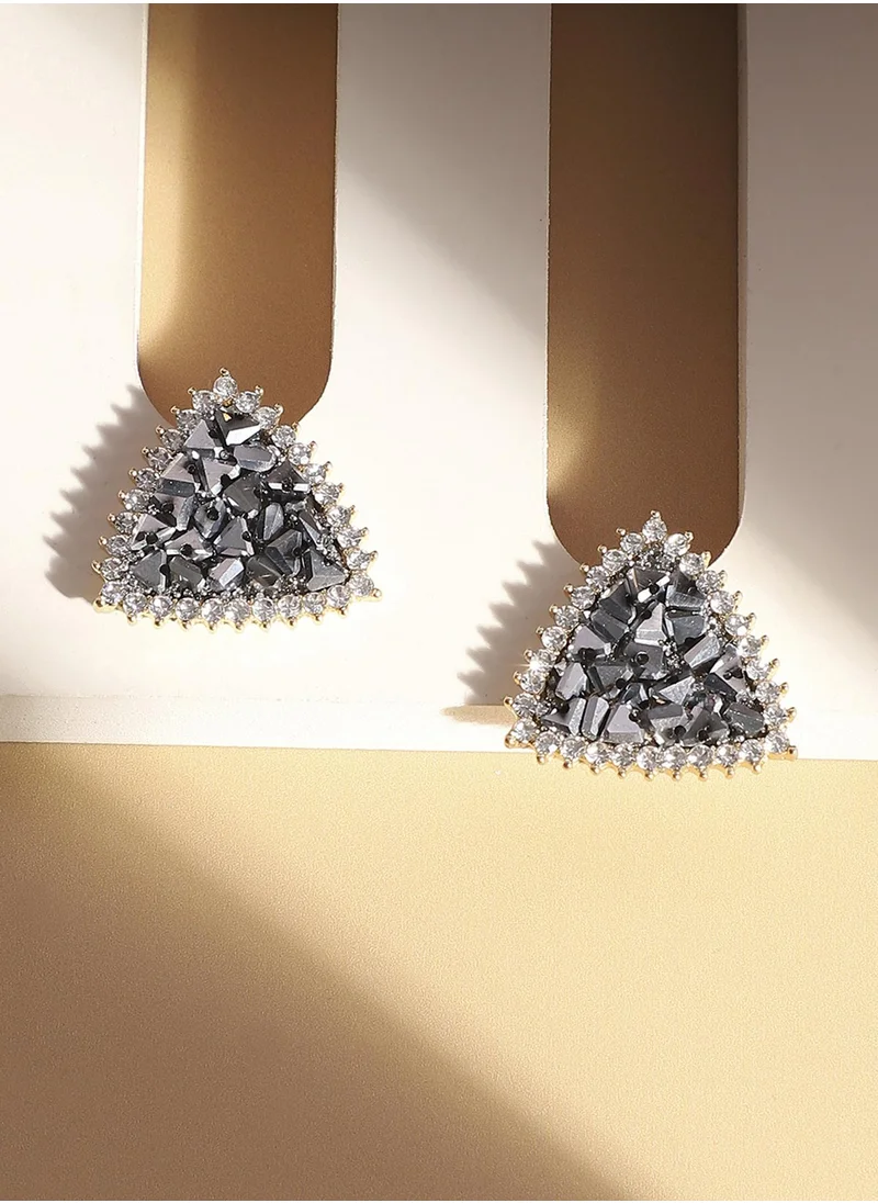 SOHI Crystal Cluster Triangle Stud Earrings