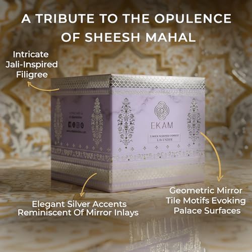 EKAM 2025–26 Festive Fragrance Gift| Scented 3 Wick Candle| Lavender | Inspired by Sheesh Mahal | 28-Hour Burn | Essential Oil Infused | Gift Box for Festive Celebrations, Weddings, Giveaways, etc. - Image 4