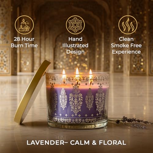 EKAM 2025–26 Festive Fragrance Gift| Scented 3 Wick Candle| Lavender | Inspired by Sheesh Mahal | 28-Hour Burn | Essential Oil Infused | Gift Box for Festive Celebrations, Weddings, Giveaways, etc. - Image 5