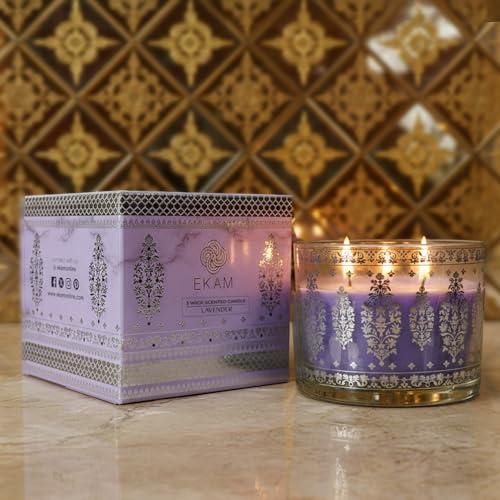 EKAM 2025–26 Festive Fragrance Gift| Scented 3 Wick Candle| Lavender | Inspired by Sheesh Mahal | 28-Hour Burn | Essential Oil Infused | Gift Box for Festive Celebrations, Weddings, Giveaways, etc. - Image 2