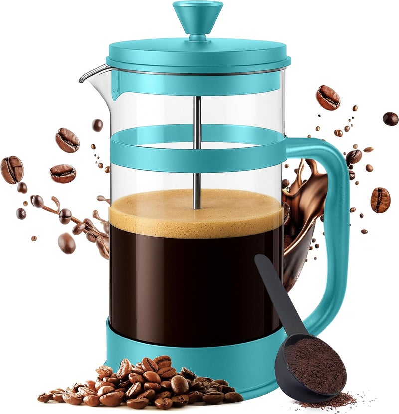 Utopia Kitchen 12 oz Glass French Press, French Press Coffee Maker, Tea Press, Triple-Layer Filter for Smooth Brew, Heat-Resistant Borosilicate Glass, Stainless Steel Plunger, Aqua - Image 1