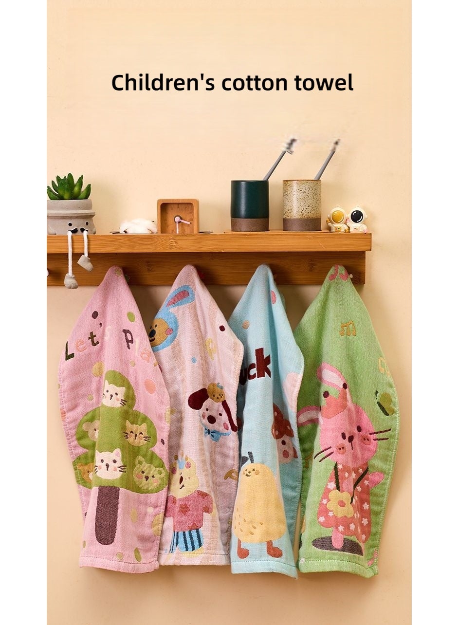 4 Pcs Kids 4-Layer Gauze Face Towels, 100% Pure Cotton Extra Soft Super Absorbent Baby Washcloth, Breathable Cartoon Print Infant Bath Spit Up Cloth for Newborn Sensitive Skin