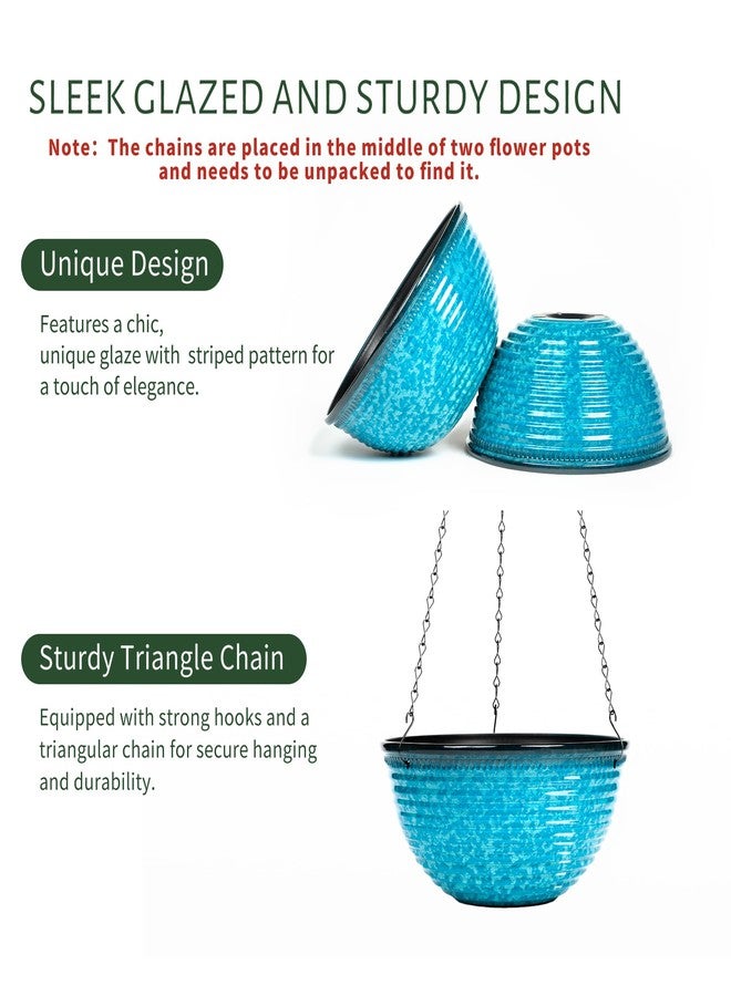 Vanslogreen 10 Inch Hanging Planter, 2 Pack Hanging Planters for Indoor Outdoor Plants Self Watering Hanging Pots with Drainage Holes for Garden Home (Snowflake Blue) - Image 3