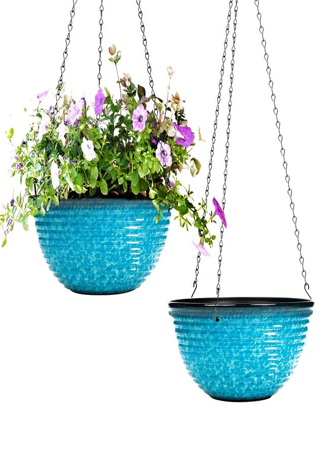 Vanslogreen 10 Inch Hanging Planter, 2 Pack Hanging Planters for Indoor Outdoor Plants Self Watering Hanging Pots with Drainage Holes for Garden Home (Snowflake Blue) - Image 1