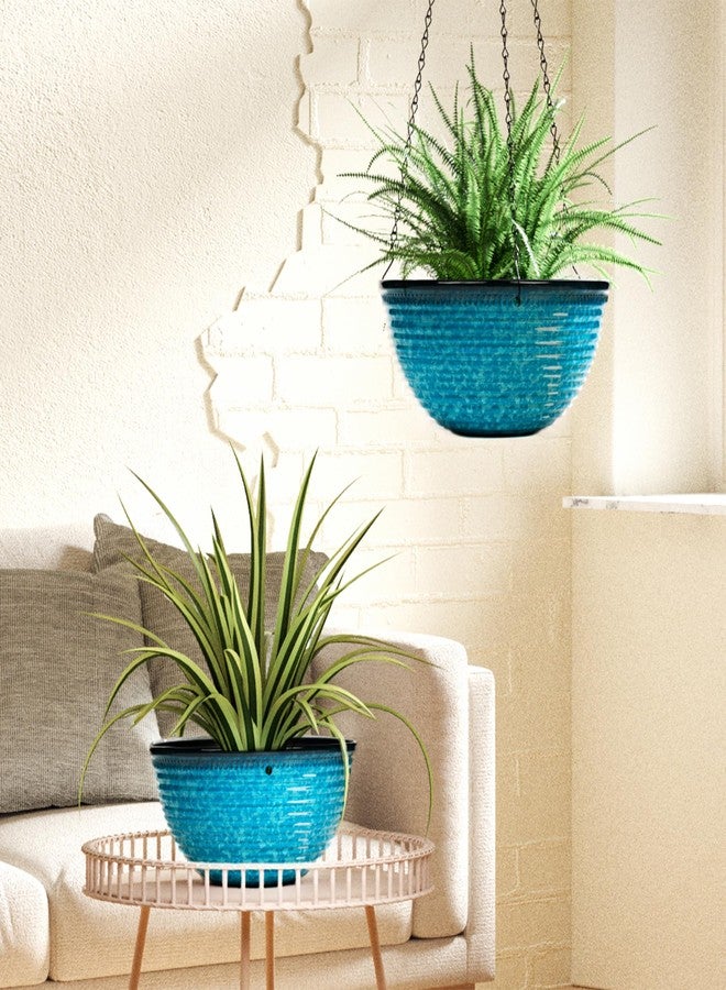 Vanslogreen 10 Inch Hanging Planter, 2 Pack Hanging Planters for Indoor Outdoor Plants Self Watering Hanging Pots with Drainage Holes for Garden Home (Snowflake Blue) - Image 5