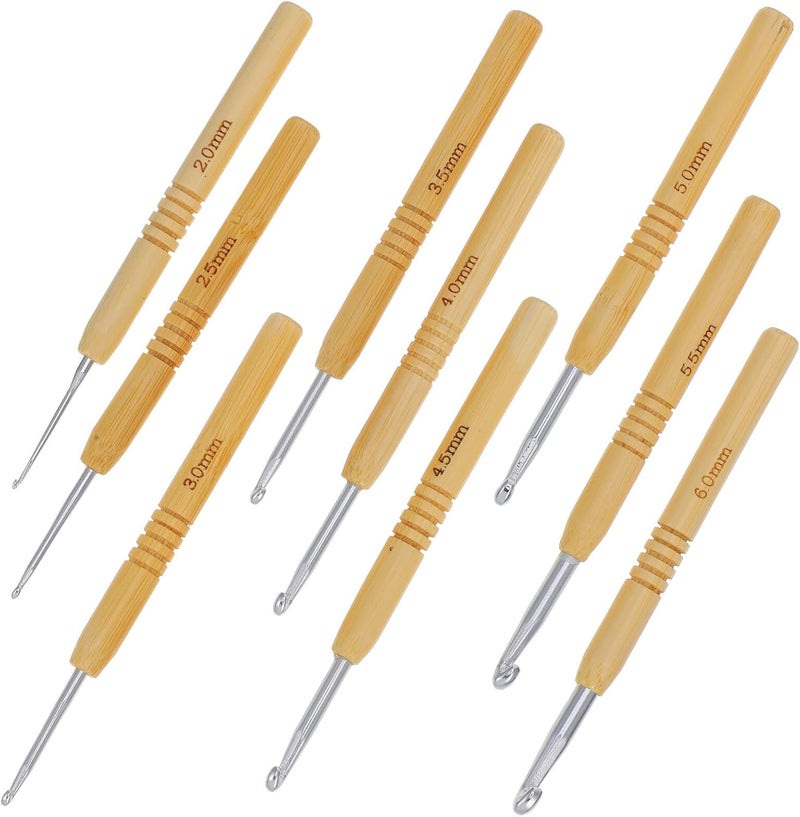 TOMETURE 9pcs Wooden Handle Crochet Hook Set Latch Hooks for Hair Braids and Dreadlocks, Handle Aluminum Head Crochet Needles for Locs and Handmade DIY Craft - Image 1