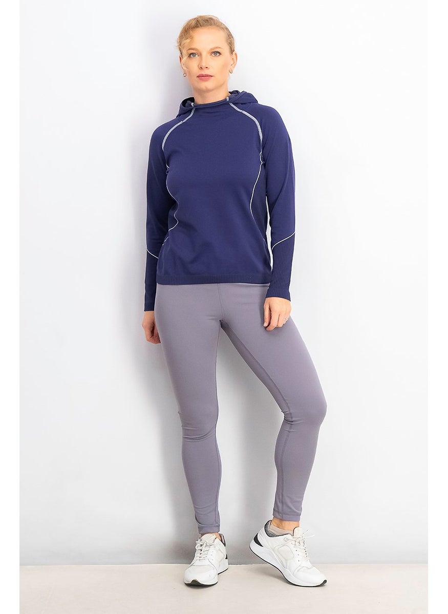 Tchibo Women Hooded Seamless Fuktions Longsleeve Shirt, Violet  - Image 4