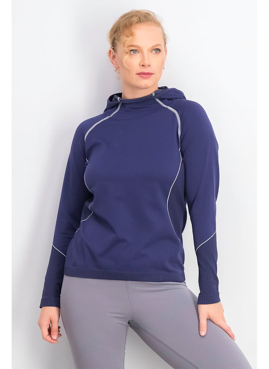 Tchibo Women Hooded Seamless Fuktions Longsleeve Shirt, Violet  - Image 1