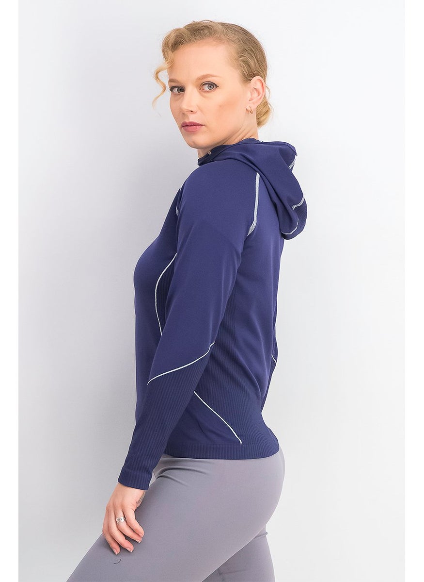 Tchibo Women Hooded Seamless Fuktions Longsleeve Shirt, Violet  - Image 3