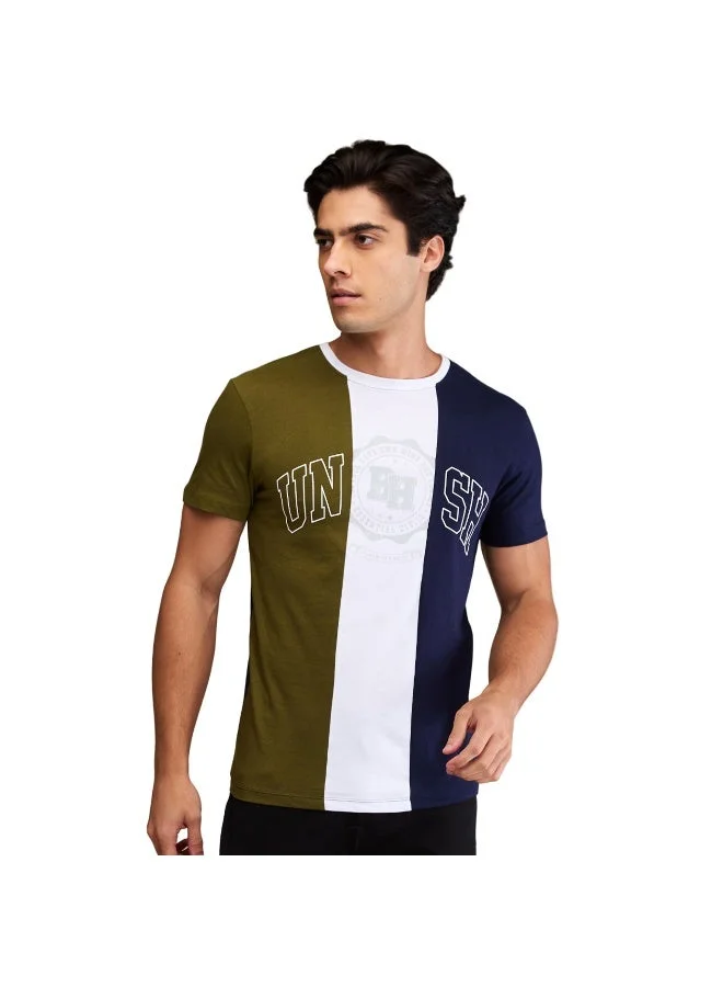 بيينغ هيومان Mens Midnight Blue Round Neck Short Sleeve T-Shirt