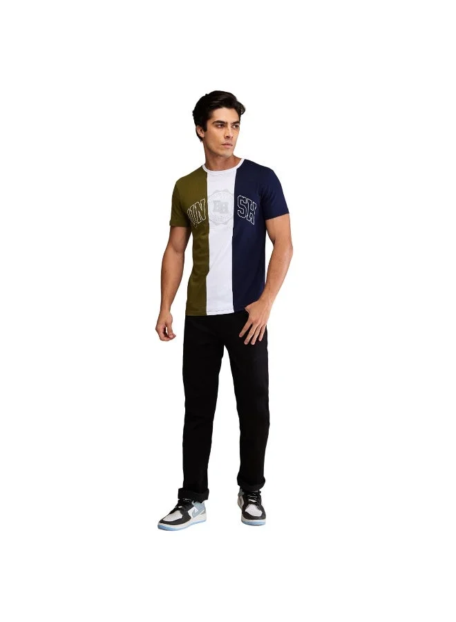 بيينغ هيومان Mens Midnight Blue Round Neck Short Sleeve T-Shirt