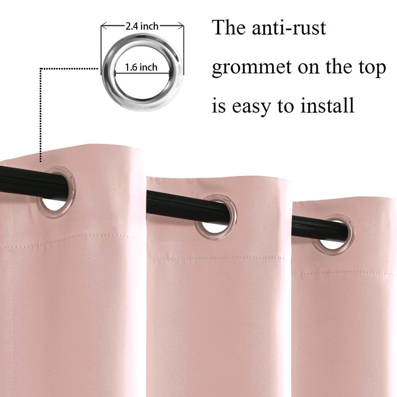 JIUZHEN Blush Pink Blackout Curtains with Tiebacks Thermal Insulated  Light Blocking and Noise Reducing Grommet Curtains for Bedroom and Living Room  Set of 2 Window Curtain Panel  60 x 63 Inch Length - Image 2