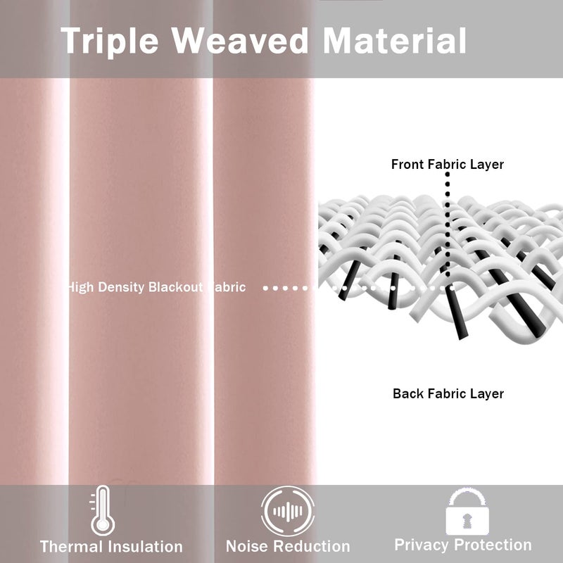 JIUZHEN Blush Pink Blackout Curtains with Tiebacks Thermal Insulated  Light Blocking and Noise Reducing Grommet Curtains for Bedroom and Living Room  Set of 2 Window Curtain Panel  60 x 63 Inch Length - Image 4