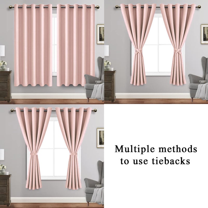 JIUZHEN Blush Pink Blackout Curtains with Tiebacks Thermal Insulated  Light Blocking and Noise Reducing Grommet Curtains for Bedroom and Living Room  Set of 2 Window Curtain Panel  60 x 63 Inch Length - Image 5